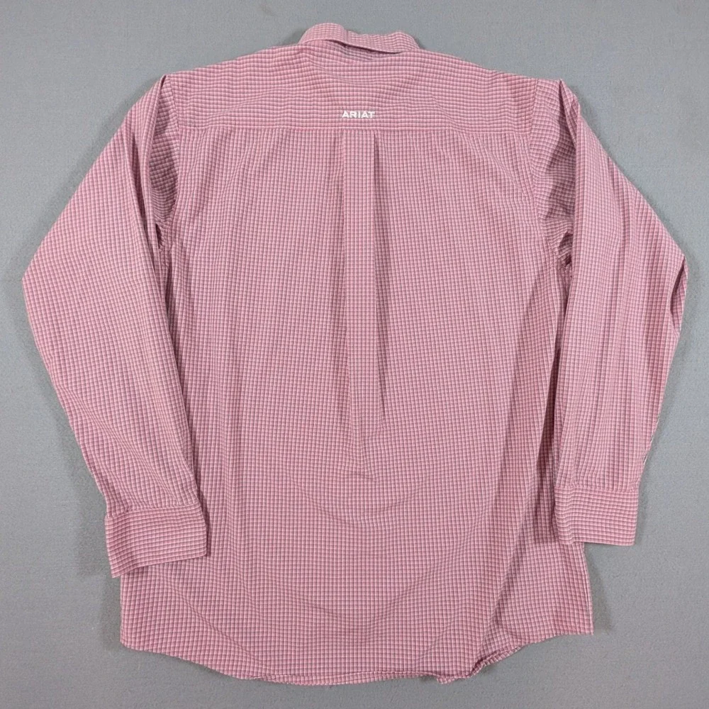 Ariat Pro Series Button Down Shirt Mens Medium Pink Grey Plaid Long Sleeve